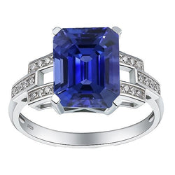 Bague de Fiançailles Diamant Emeraude Saphir Sri Lankais 4 Carats