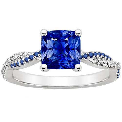 Bague de Fiançailles Diamant Fantaisie Saphirs Ceylan Bleus Or 3.45 Carats - HarryChadEnt.FR