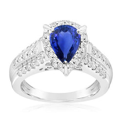 Bague de Fiançailles Diamant Or Halo Saphir de Ceylan 5 Carats