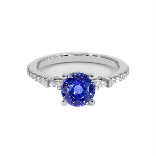 Bague de Fiançailles Diamant Or Saphir Bleu Avec Baguettes 3 Carats - HarryChadEnt.FR