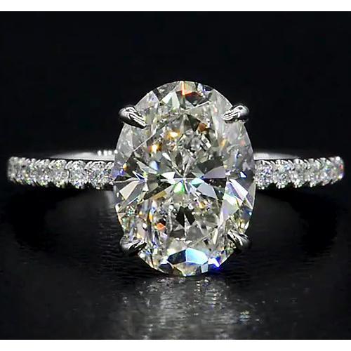 Bague de Fiançailles Diamant Ovale 4 Carats Bijoux Or Blanc 14K - HarryChadEnt.FR