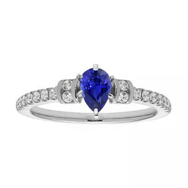 Bague de Fiançailles Diamant Poire Saphir Bleu 2.50 Carats Or - HarryChadEnt.FR