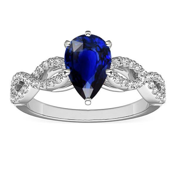 Bague de Fiançailles Diamant Poire Saphir Bleu 3 Carats Bijoux Femme - HarryChadEnt.FR