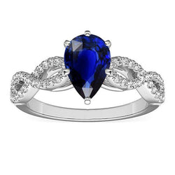 Bague de Fiançailles Diamant Poire Saphir Bleu 3 Carats Bijoux Femme