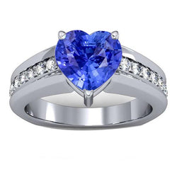 Bague de Fiançailles Diamant Rond Coeur Saphir Bleu Naturel 3.50 Carats