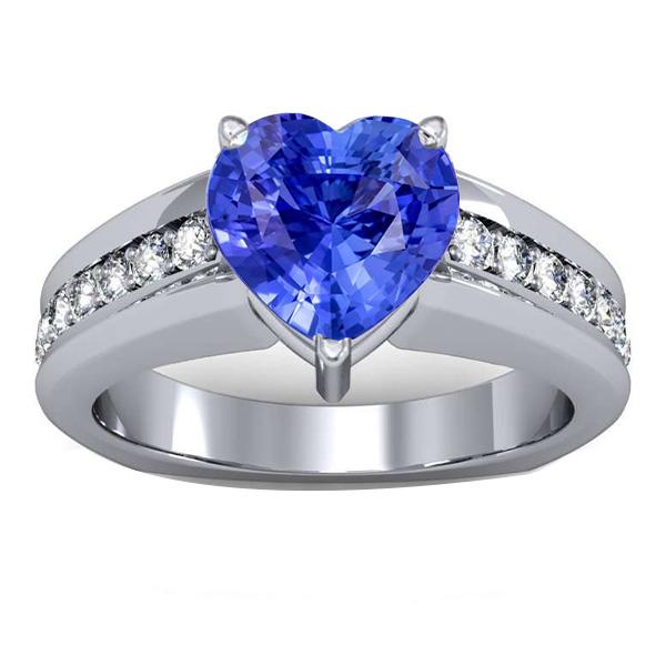 Bague de Fiançailles Diamant Rond Coeur Saphir Bleu Naturel 3.50 Carats - HarryChadEnt.FR