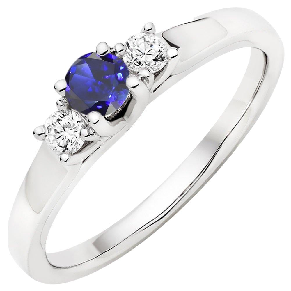 Bague de Fiançailles Diamant Rond Femme 2 Carats Saphir Bleu Or 14K - HarryChadEnt.FR