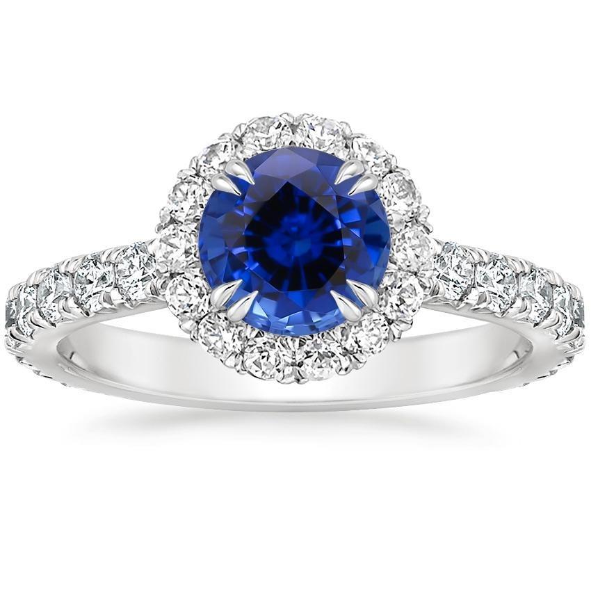 Bague de Fiançailles Diamant Rond Halo Ceylan Saphir Bijoux 3.50 Carats - HarryChadEnt.FR