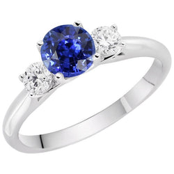 Bague de Fiançailles Diamant Rond Trois Pierres Srilanka Saphir 3 Carats