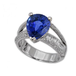 Bague de Fiançailles Diamant Saphir Bleu 3.50 Carats Style Antique