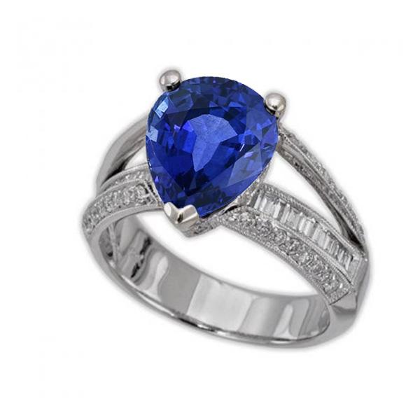Bague de Fiançailles Diamant Saphir Bleu 3.50 Carats Style Antique - HarryChadEnt.FR