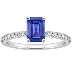 Bague de Fiançailles Diamant & Saphir Bleu Émeraude 4.25 Carats