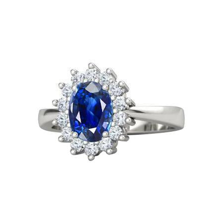 Bague de Fiançailles Diamant Saphir Bleu Sri Lanka 2.60 Ct Or Blanc 14K - HarryChadEnt.FR