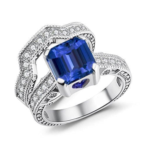 Bague de Fiançailles Diamant Style Vintage Saphir Bleu 3.50 Carats - HarryChadEnt.FR