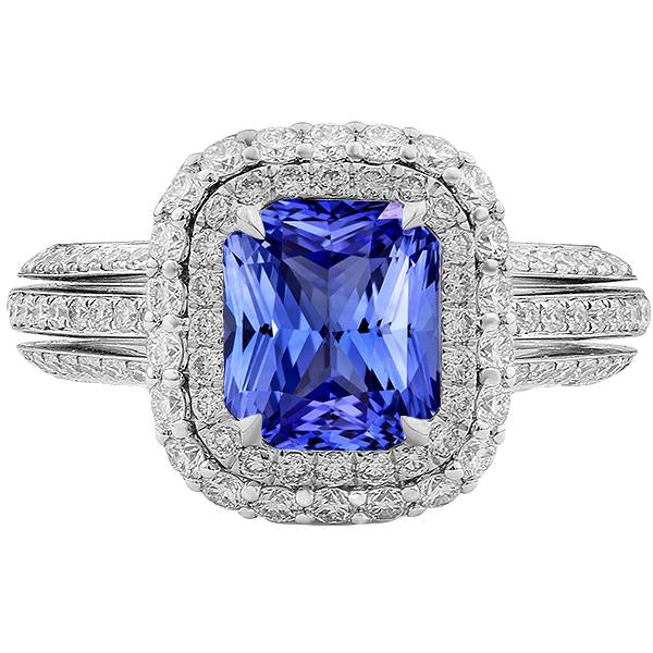Bague de Fiançailles Double Halo Radiant Saphir 6 Carats Diamants - HarryChadEnt.FR
