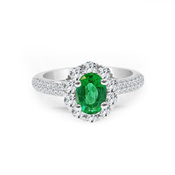 Bague de Fiançailles Émeraude Verte 8 Carats Et Diamants Or Blanc 14K