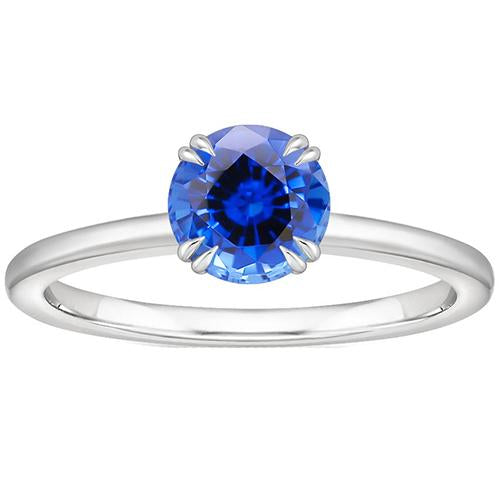 Bague de Fiançailles Femme 2 Carats Neuve Or Blanc Solitaire Saphir Bleu - HarryChadEnt.FR