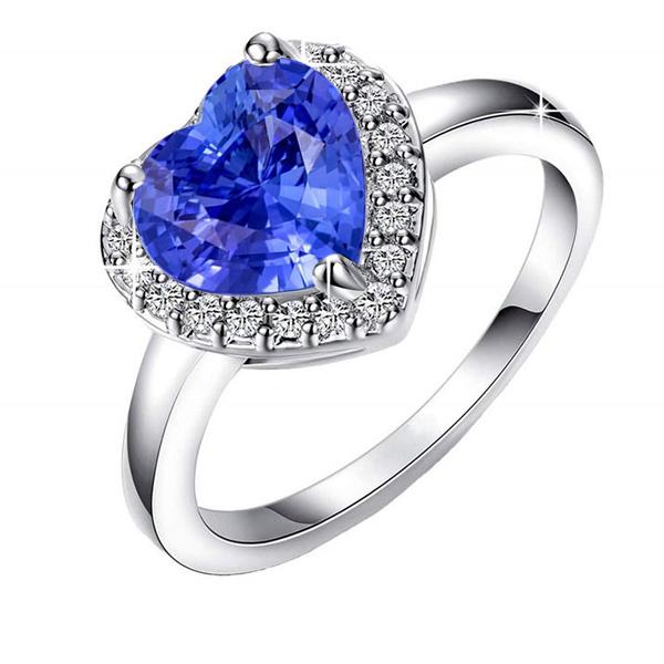 Bague de Fiançailles Halo Coeur Saphir Sri Lankais Or 4 Carats Diamants - HarryChadEnt.FR