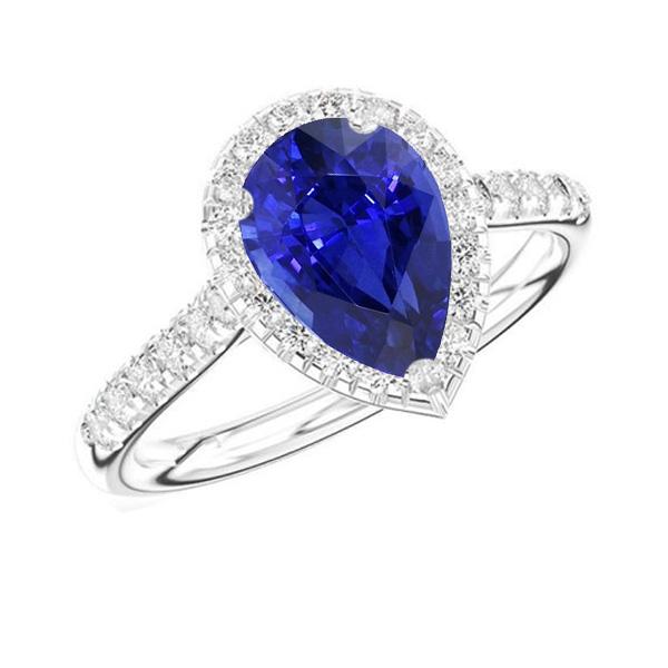 Bague de Fiançailles Halo Diamant Saphir de Ceylan 3.50 Carats - HarryChadEnt.FR