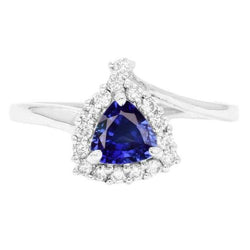Bague de Fiançailles Halo Diamant Trillion Saphir Bleu Profond 2 Carats