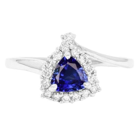 Bague de Fiançailles Halo Diamant Trillion Saphir Bleu Profond 2 Carats - HarryChadEnt.FR