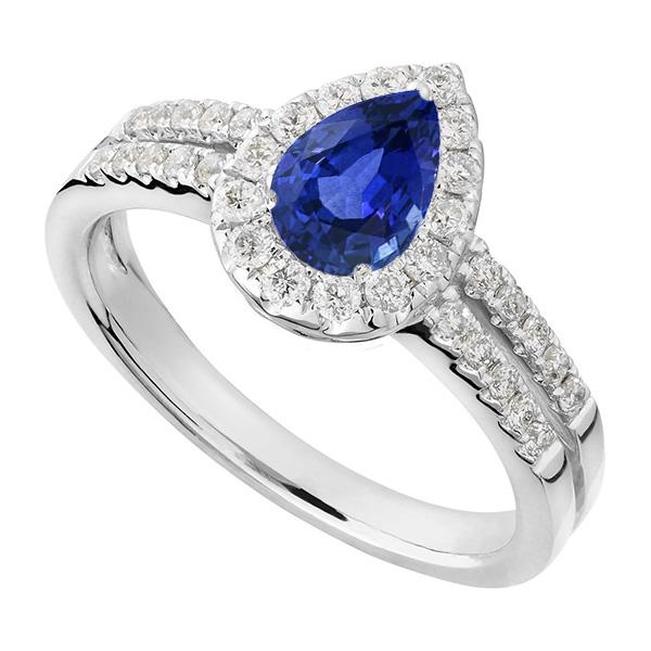 Bague de Fiançailles Halo Poire Ceylan Saphir Split Tige 4 Carats - HarryChadEnt.FR