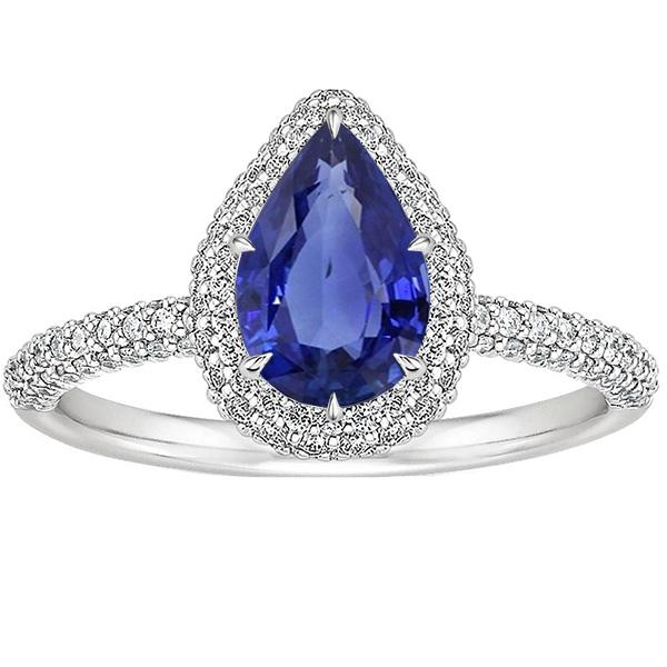 Bague de Fiançailles Halo Poire Saphir Bleu & Diamants 5.50 Carats - HarryChadEnt.FR