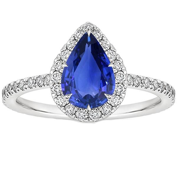 Bague de Fiançailles Halo Poire Saphir Ceylan & Diamants 3.50 Carats - HarryChadEnt.FR