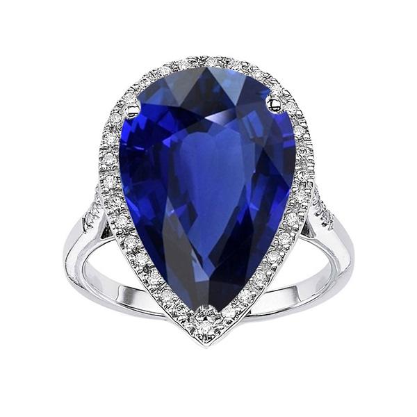 Bague de Fiançailles Halo Poire Saphir Ceylan & Diamants 5 Carats - HarryChadEnt.FR