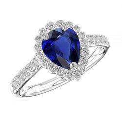 Bague de Fiançailles Halo Saphir Bleu & Diamants Ronds 3.50 Carats