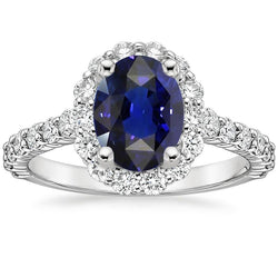 Bague de Fiançailles Halo Saphir Bleu Ovale & Diamants Ronds 5.50 Carats