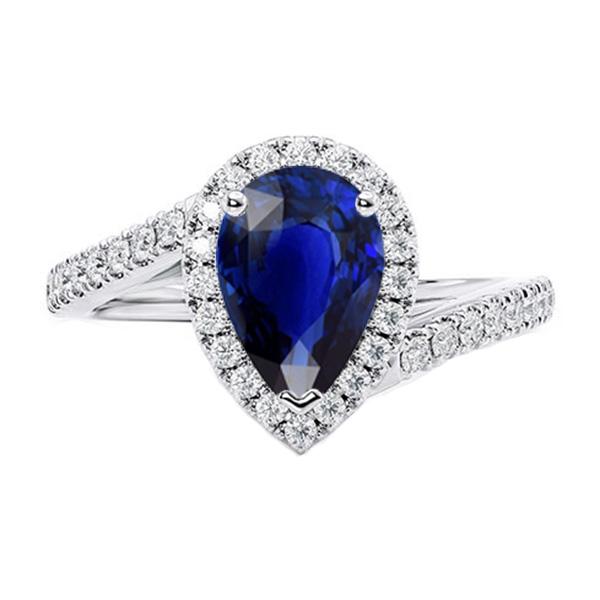 Bague de Fiançailles Halo Saphir Bleu Poire & Diamants 4.50 Carats - HarryChadEnt.FR