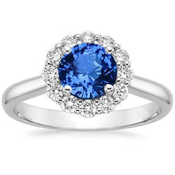Bague de Fiançailles Halo Saphir Rond et Diamant 3.35 Carats Neuf
