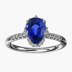 Bague de Fiançailles Halo Saphir de Ceylan Pour Femme & Diamants 4 Carats