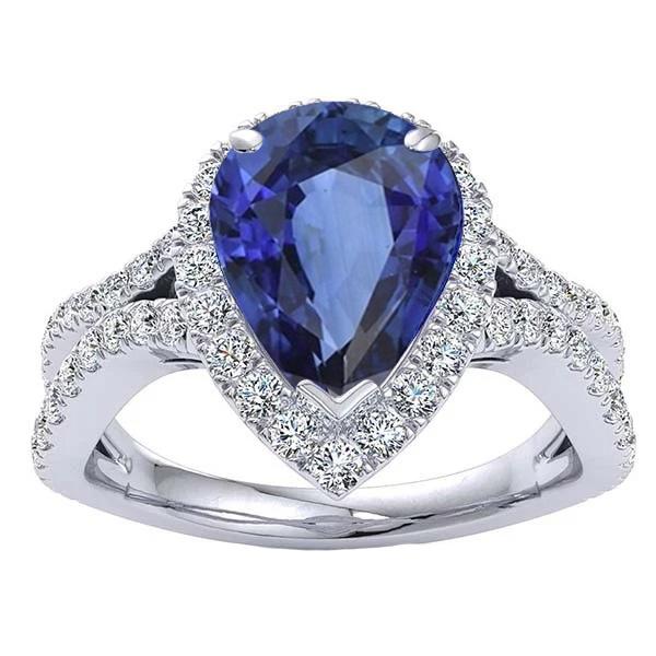 Bague de Fiançailles Halo Split Shank Saphir Bleu & Diamants 6.50 Carats - HarryChadEnt.FR