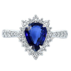 Bague de Fiançailles Halo Style Étoile Saphir Bleu & Diamants 3.50 Carats