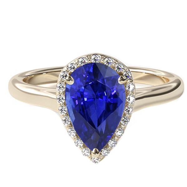 Bague de Fiançailles Halo Taille Poire Saphir Bleu & Diamants 4 Carats - HarryChadEnt.FR