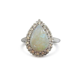 Bague de Fiançailles Or Blanc 14K Opale Et Diamants 11.25 Carats Neuf