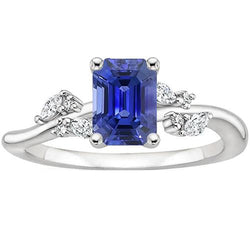 Bague de Fiançailles Or Blanc Saphir Bleu Émeraude & Diamant 4 Carats