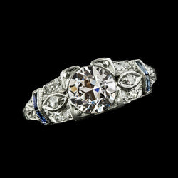 Bague de Fiançailles Or Rond Vieux mineur Diamant & Saphirs 3.50 Carats