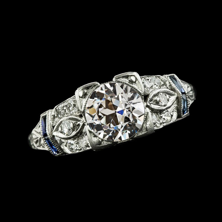 Bague de Fiançailles Or Rond Vieux mineur Diamant & Saphirs 3.50 Carats - HarryChadEnt.FR