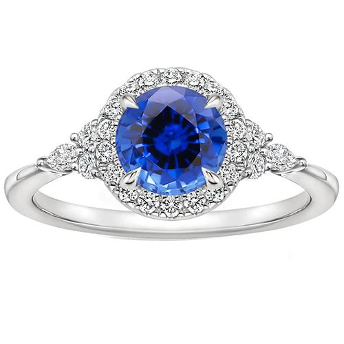 Bague de Fiançailles Poire Diamant & Taille Ronde Halo Saphir de Ceylan 3 Carats - HarryChadEnt.FR