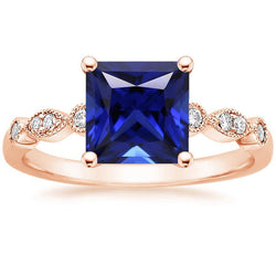 Bague de Fiançailles Princesse Saphir Sri Lanka et Diamants 5.25 Carats