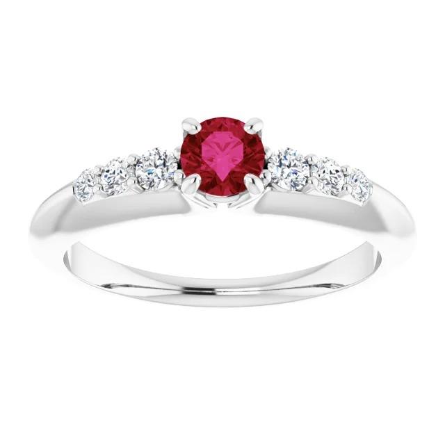 Bague de Fiançailles Rubis Rond 1.50 Carats Or Blanc 14K - HarryChadEnt.FR