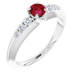 Bague de Fiançailles Rubis Rond 1.50 Carats Or Blanc 14K