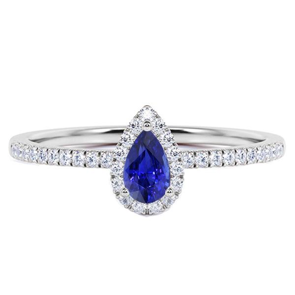 Bague de Fiançailles Saphir Bleu Style Larme Or Blanc 2.50 Carats - HarryChadEnt.FR