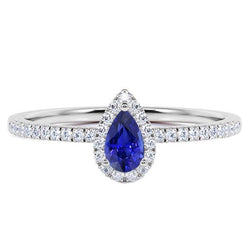 Bague de Fiançailles Saphir Bleu Style Larme Or Blanc 2.50 Carats