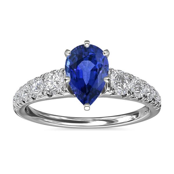 Bague de Fiançailles Saphir Bleu Taille Poire & Diamants 3.50 Carats - HarryChadEnt.FR