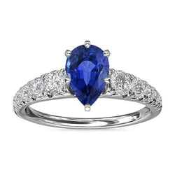 Bague de Fiançailles Saphir Bleu Taille Poire & Diamants 3.50 Carats