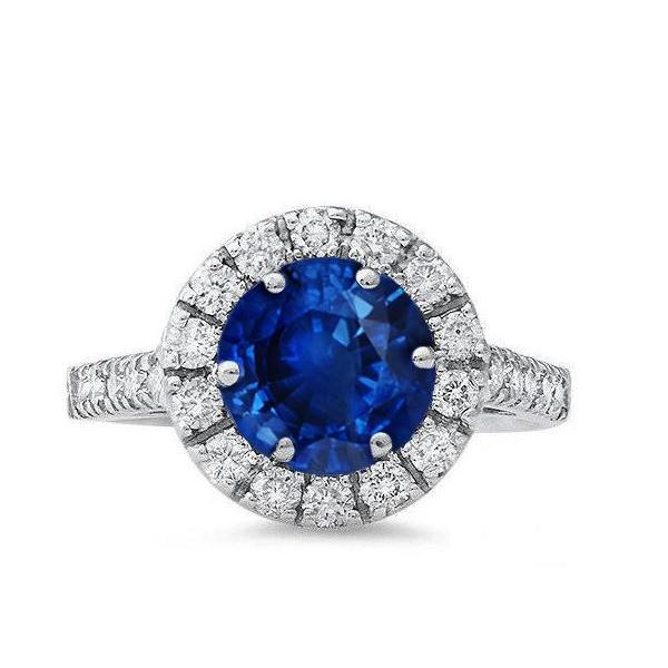 Bague de Fiançailles Saphir de Ceylan avec Diamants 3.90 Ct Or Blanc 14K - HarryChadEnt.FR